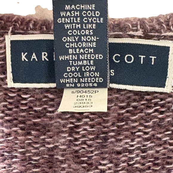 Karen Scott Womens Cardigan Purple Long Sleeve Open Knit Ruffle Size PL - Picture 7 of 8